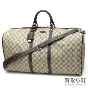 Gucci GG Plus canvas carry on duffel bag beige brown leather shoulder
